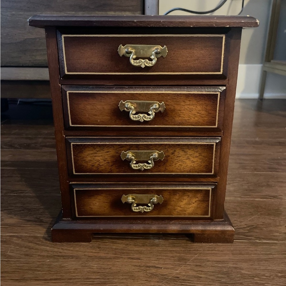 Vintage Wooden Miniature Chest with Brass Handles